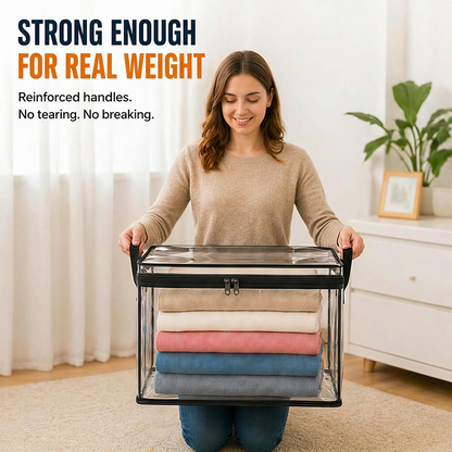 🔥Last Day 49% OFF📦Portable Large Heavy-Duty Thick Plastic Clear Storage Box with Hinged Lid | Home, Travel & Camping (Biodegradable materials)