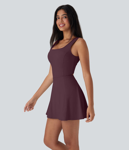 U Neck 2-in-1 Pocket Mini Cool Touch Dance Active Dress-Easy Peezy