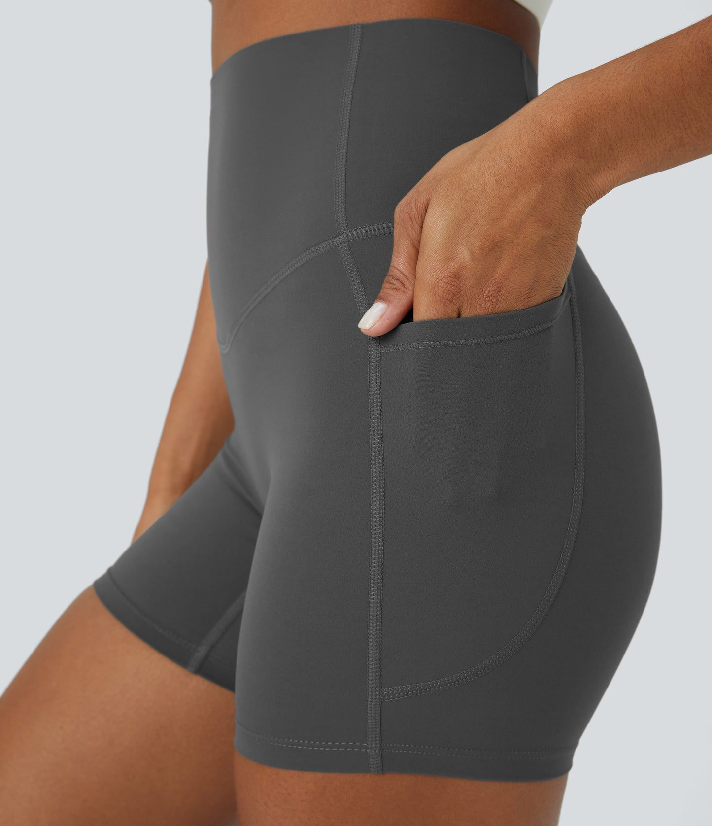 Høy midje magekontroll sidelommer formende treningsbiker shorts 12,5 cm