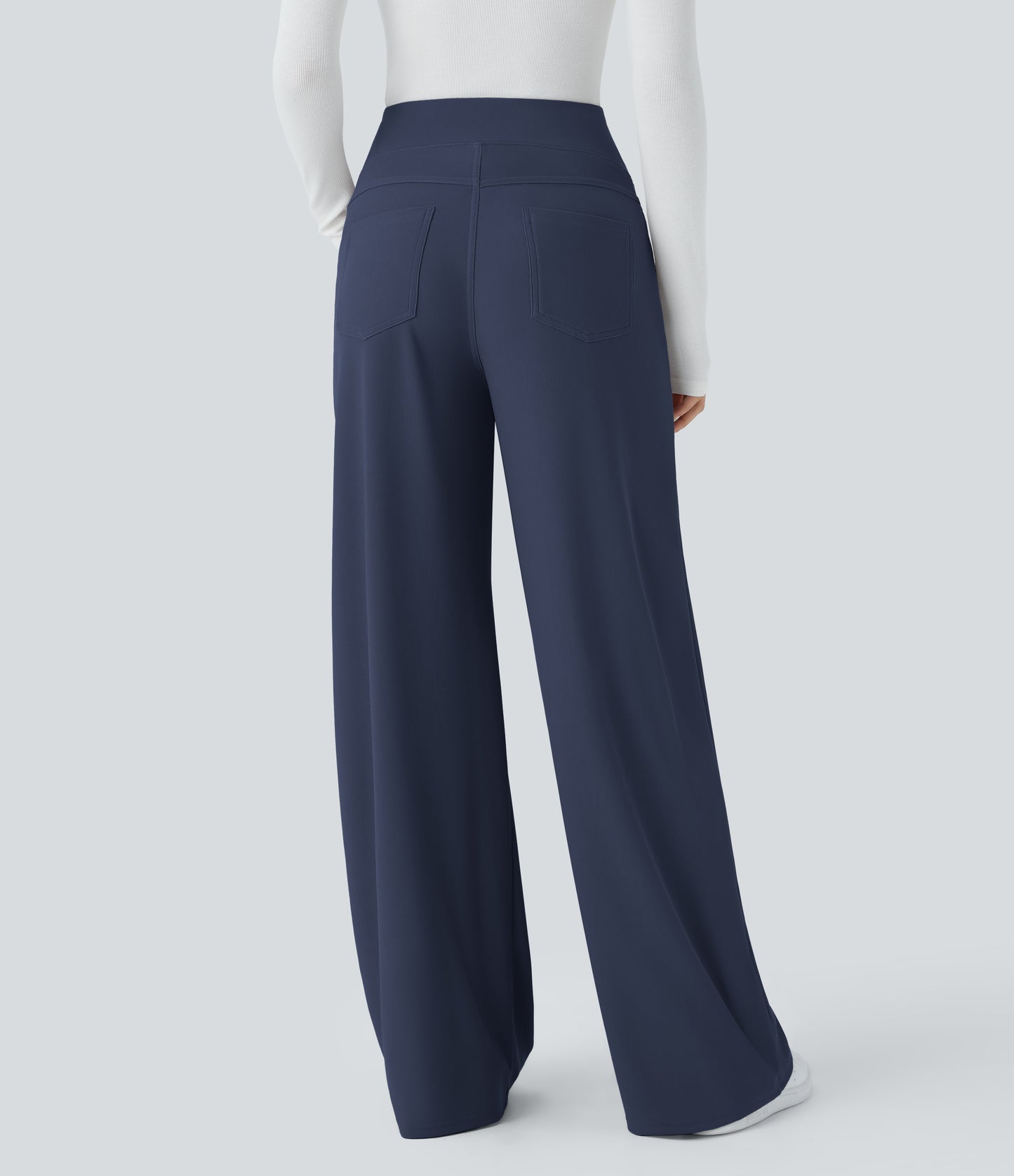 High Waisted Tummy Control Pockets Wide Leg Micro Waffle Work Pants