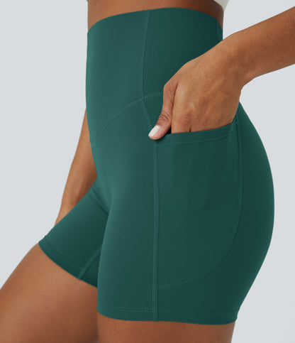 Høy midje magekontroll sidelommer formende treningsbiker shorts 12,5 cm