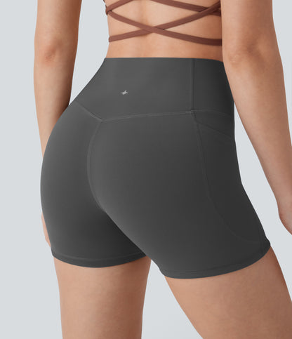 Hoch taillierte, bauchkontrollierende, formende Trainings-Bikershorts mit Tasche, 3 Zoll