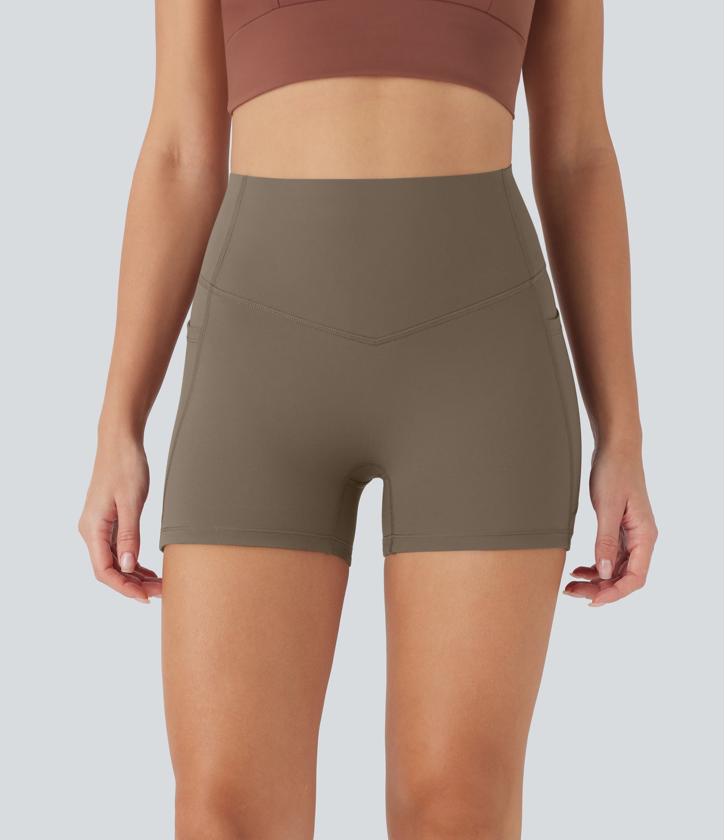 Hoch taillierte, bauchkontrollierende, formende Trainings-Bikershorts mit Tasche, 3 Zoll