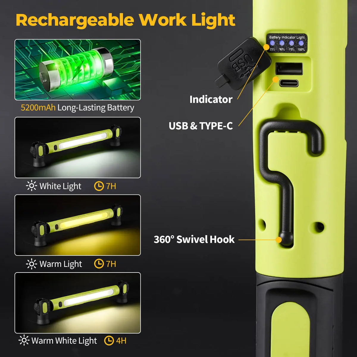 🛠️ 3000LM Cordless Under Hood Work Light Bar for Car Repair & Garage Use