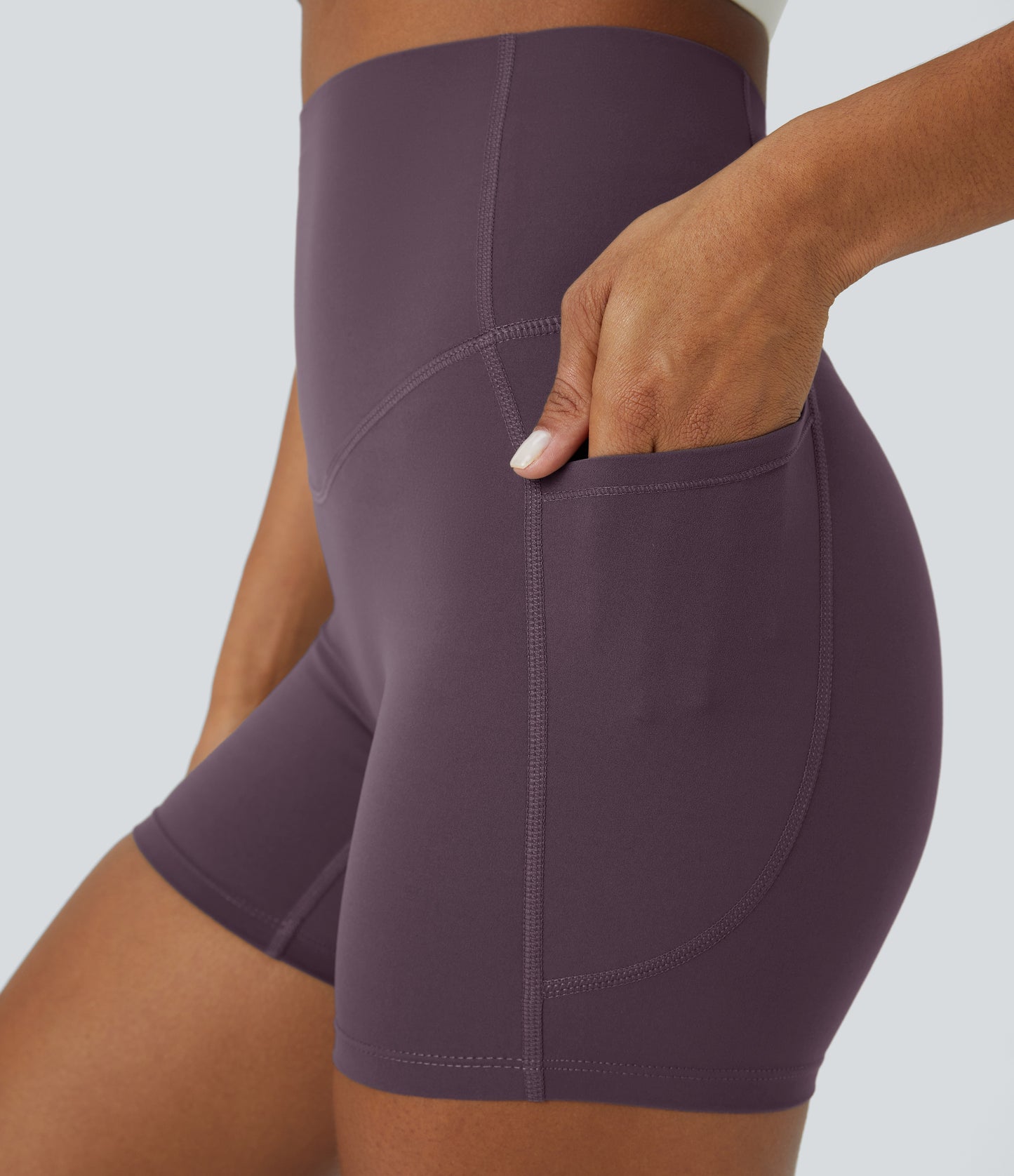 Høy midje magekontroll sidelommer formende treningsbiker shorts 12,5 cm