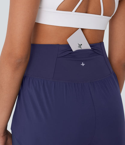 Schnelltrocknende Yoga-Shorts mit hoher Taille, überkreuztem Saum und Tasche