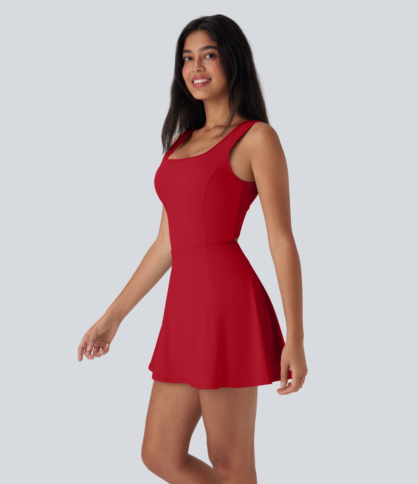 U Neck 2-in-1 Pocket Mini Cool Touch Dance Active Dress-Easy Peezy
