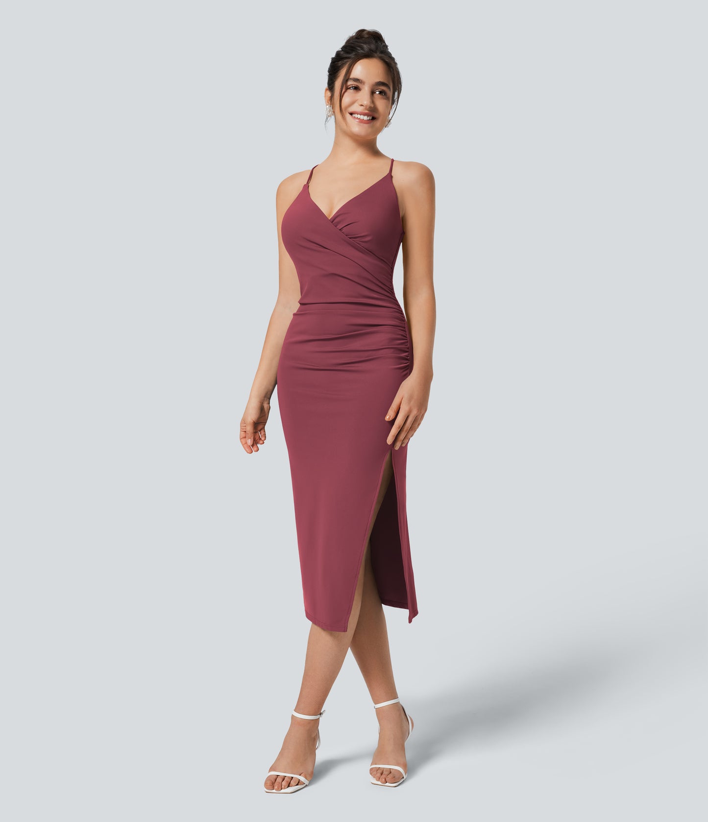 Crossover Ruched Lace Up Bodycon Cool Touch Dress-UPF50+