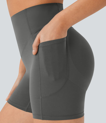Høy midje, skrumpet rumpeløftende, magekontroll, formende sidelommer, treningsbiker-shorts 12,5 cm