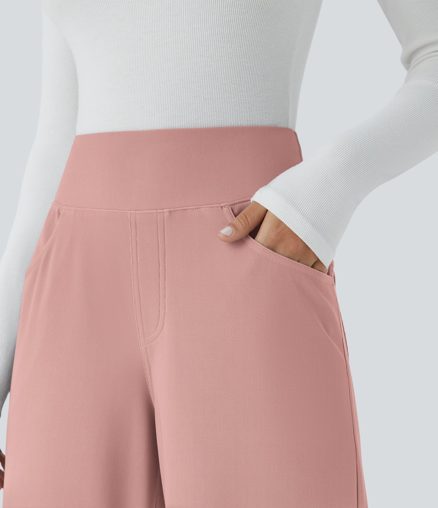 High Waisted Tummy Control Pockets Wide Leg Micro Waffle Work Pants