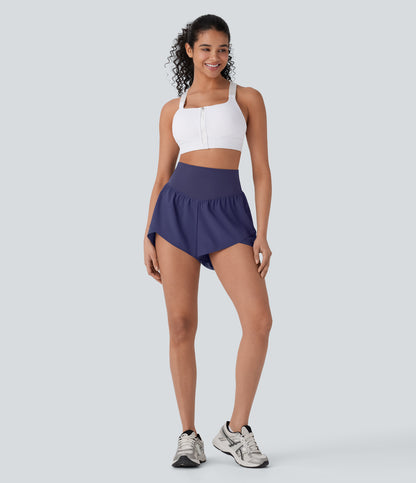 Schnelltrocknende Yoga-Shorts mit hoher Taille, überkreuztem Saum und Tasche