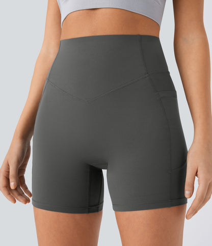 Høy midje, skrumpet rumpeløftende, magekontroll, formende sidelommer, treningsbiker-shorts 12,5 cm