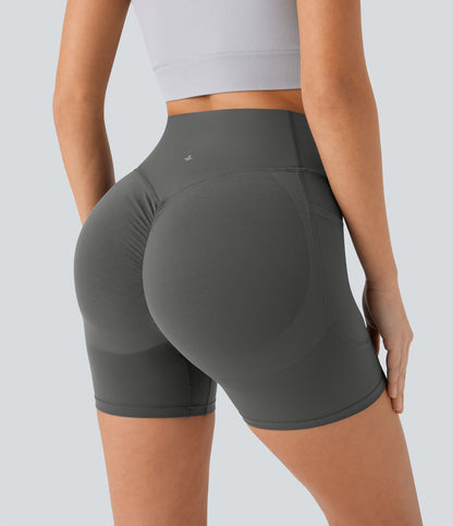 Høy midje, skrumpet rumpeløftende, magekontroll, formende sidelommer, treningsbiker-shorts 12,5 cm