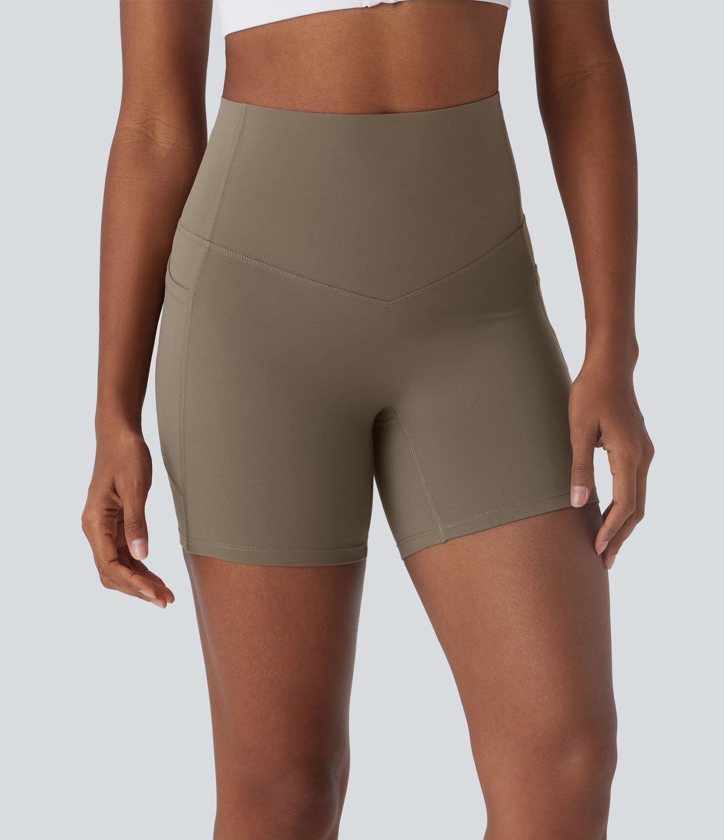 High Waisted Tummy Control Built-in Underwear Anti-Bacterial Shaping Training Biker Shorts 5'' With Pockets