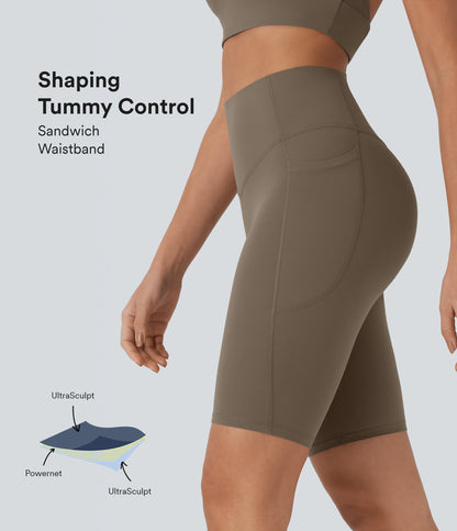 Short cycliste taille haute avec poches gainantes et effet gainant, 23 cm 