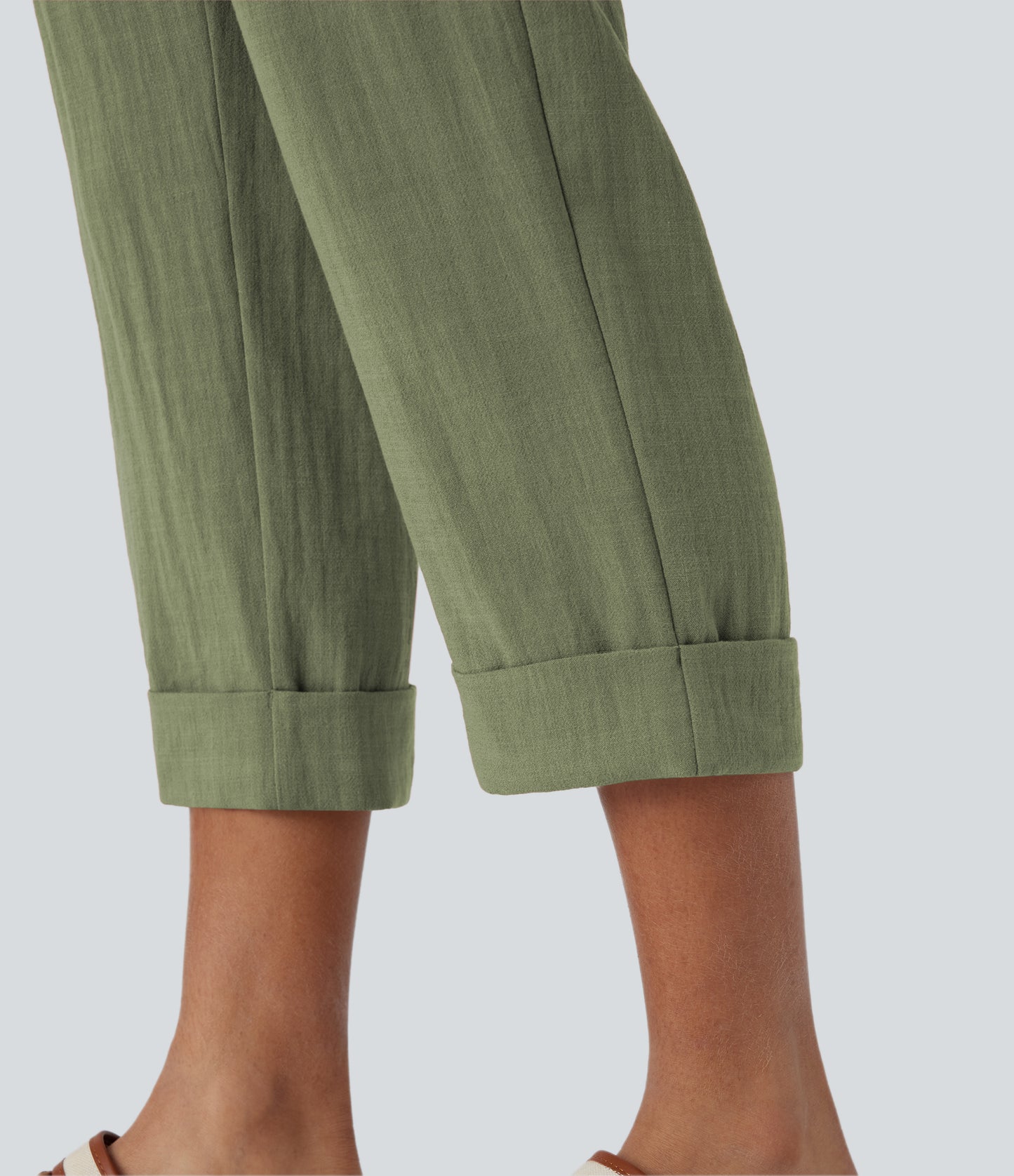 High Waisted Zipper Pocket Capri Linen-Feel Pants