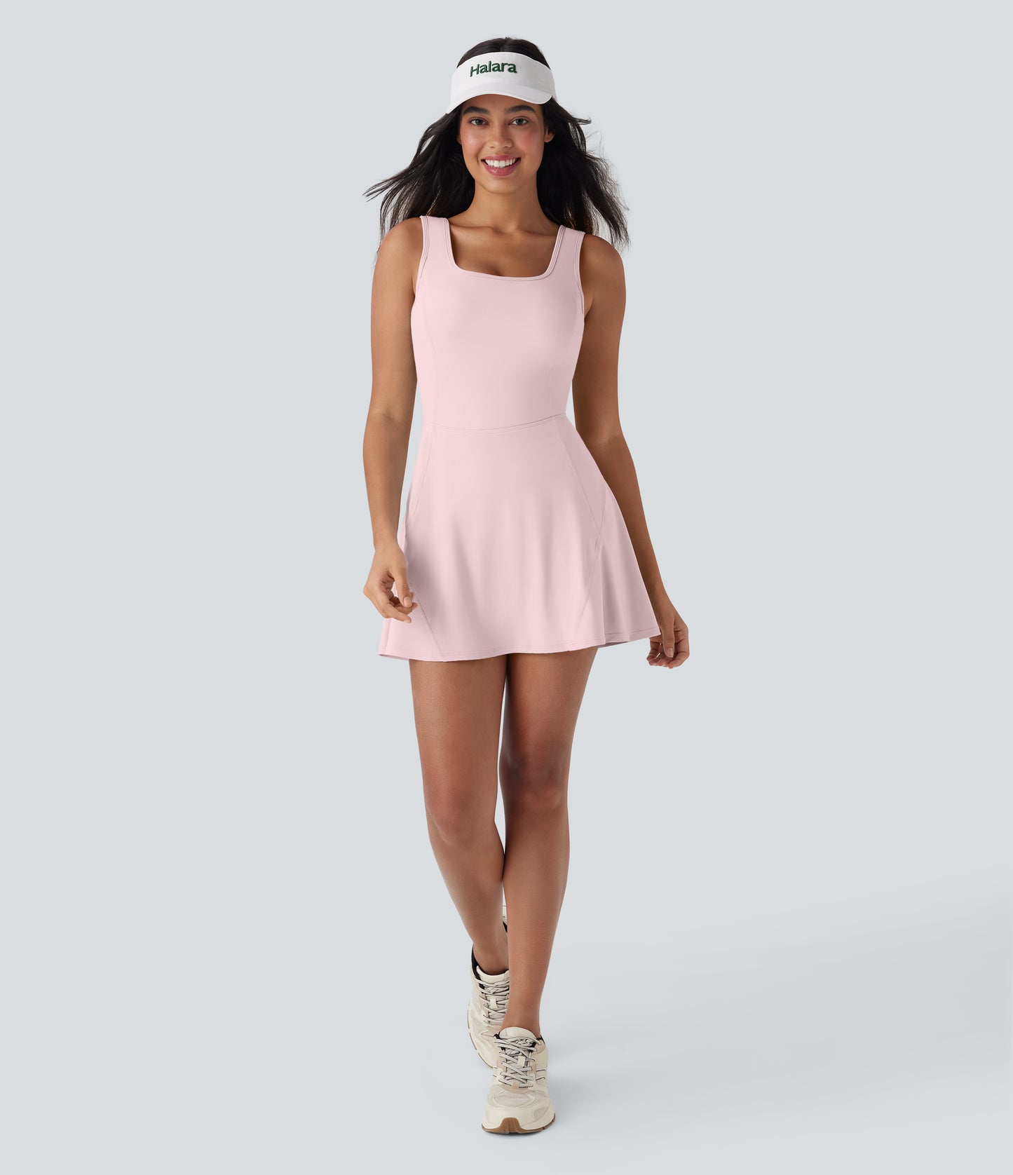 U Neck 2-in-1 Pocket Mini Cool Touch Dance Active Dress-Easy Peezy