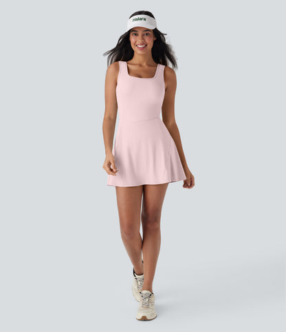 U Neck 2-in-1 Pocket Mini Cool Touch Dance Active Dress-Easy Peezy