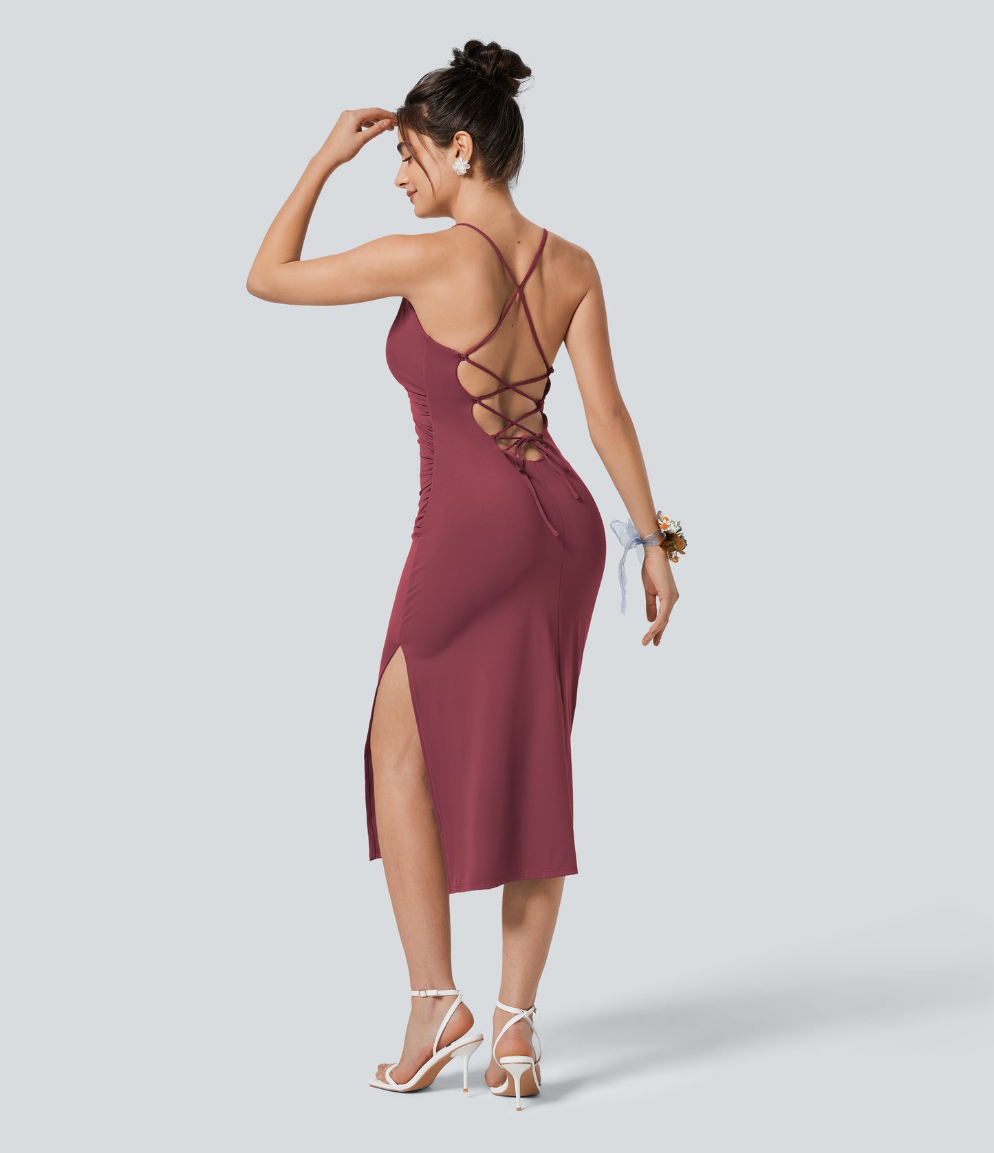 Crossover Ruched Lace Up Bodycon Cool Touch Dress-UPF50+