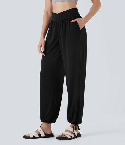 High Waisted Pocket Drawstring Casual Joggers