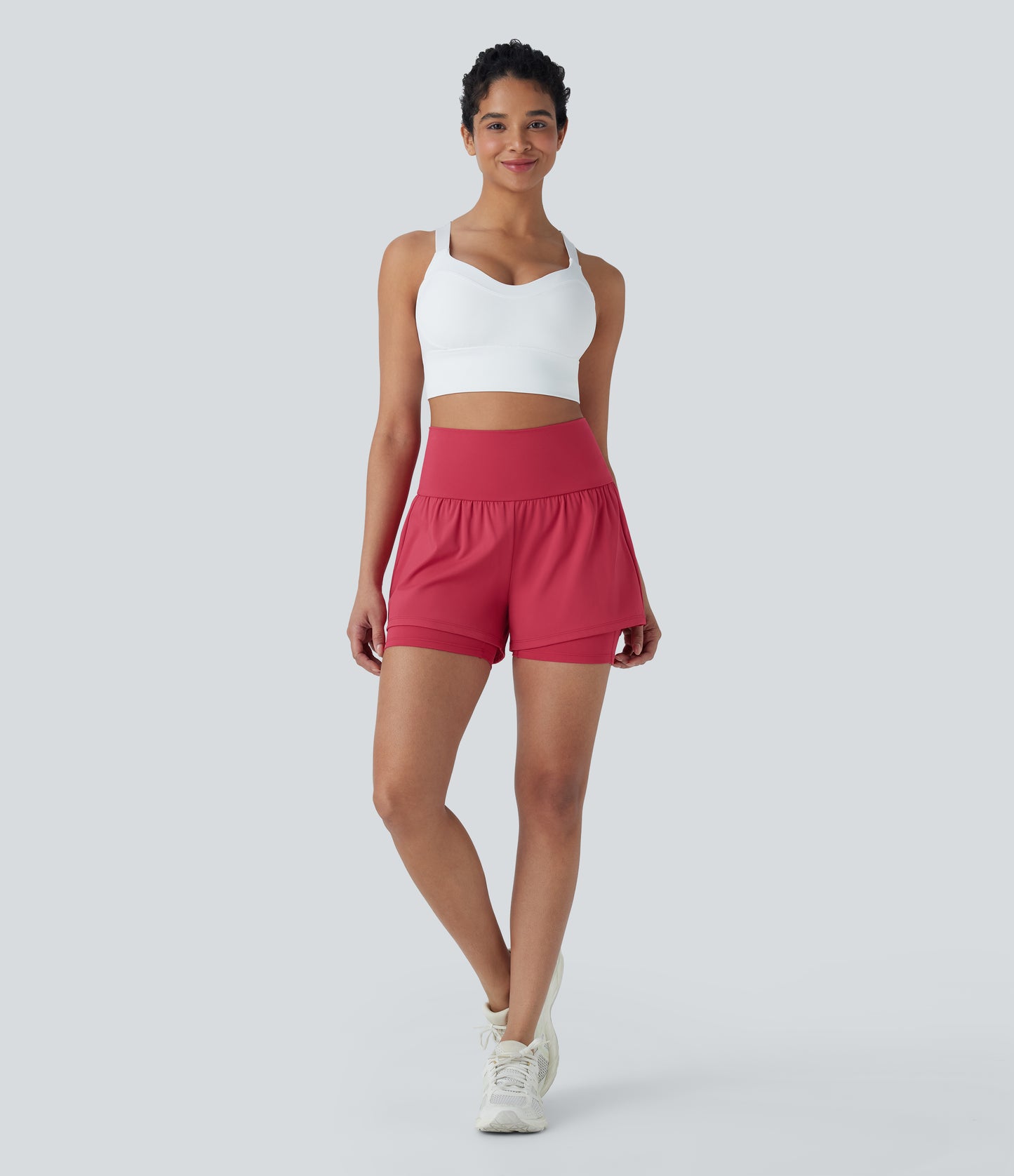 Luftige 2-i-1 yogashorts med superhøy midje og kul berøring, 13 cm og lommer