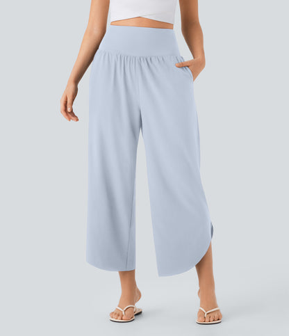 High Waisted Tummy Control Pocket Hem Quick Dry Pants