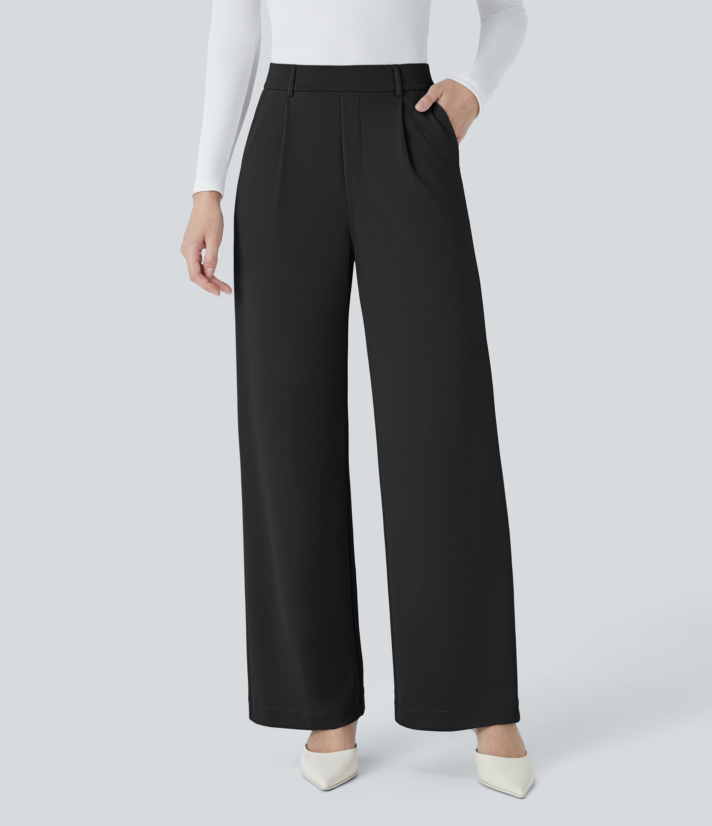 High Waisted Pocket Straight Leg Crepe Work Pants