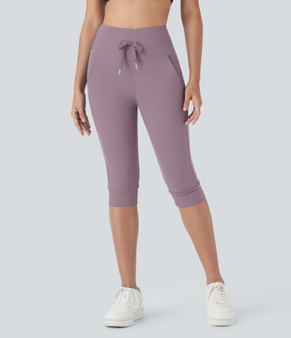High Waisted Drawstring Pocket Yoga Pedal Pusher Joggers