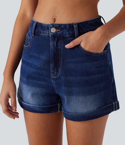 Mellomhøy midje med glidelåslommer og casual denimshorts 7,5 cm