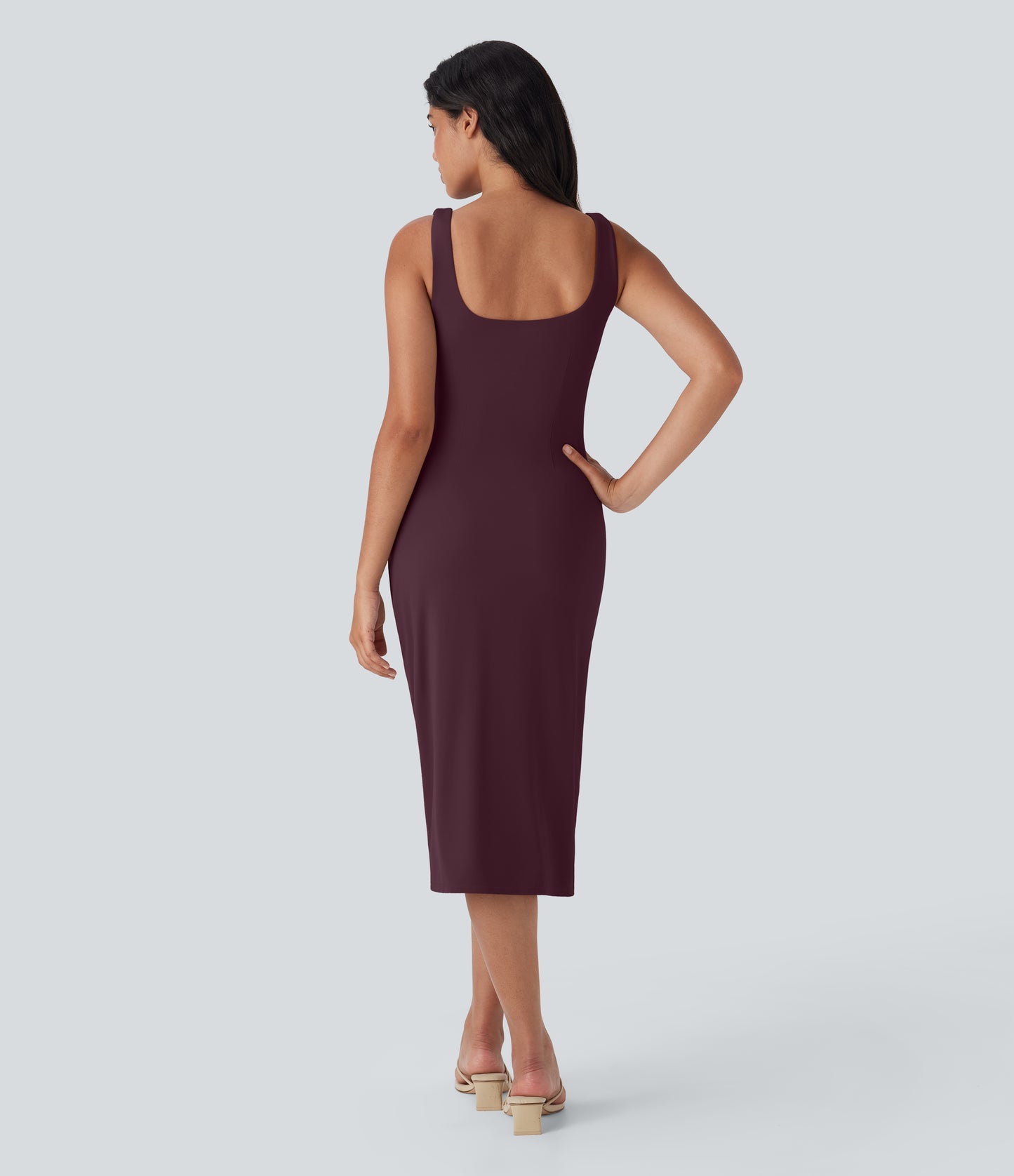 Square Neck Corset Ruched Bodycon Midi Cool Touch Dress-D/DD/DDD/F Cups