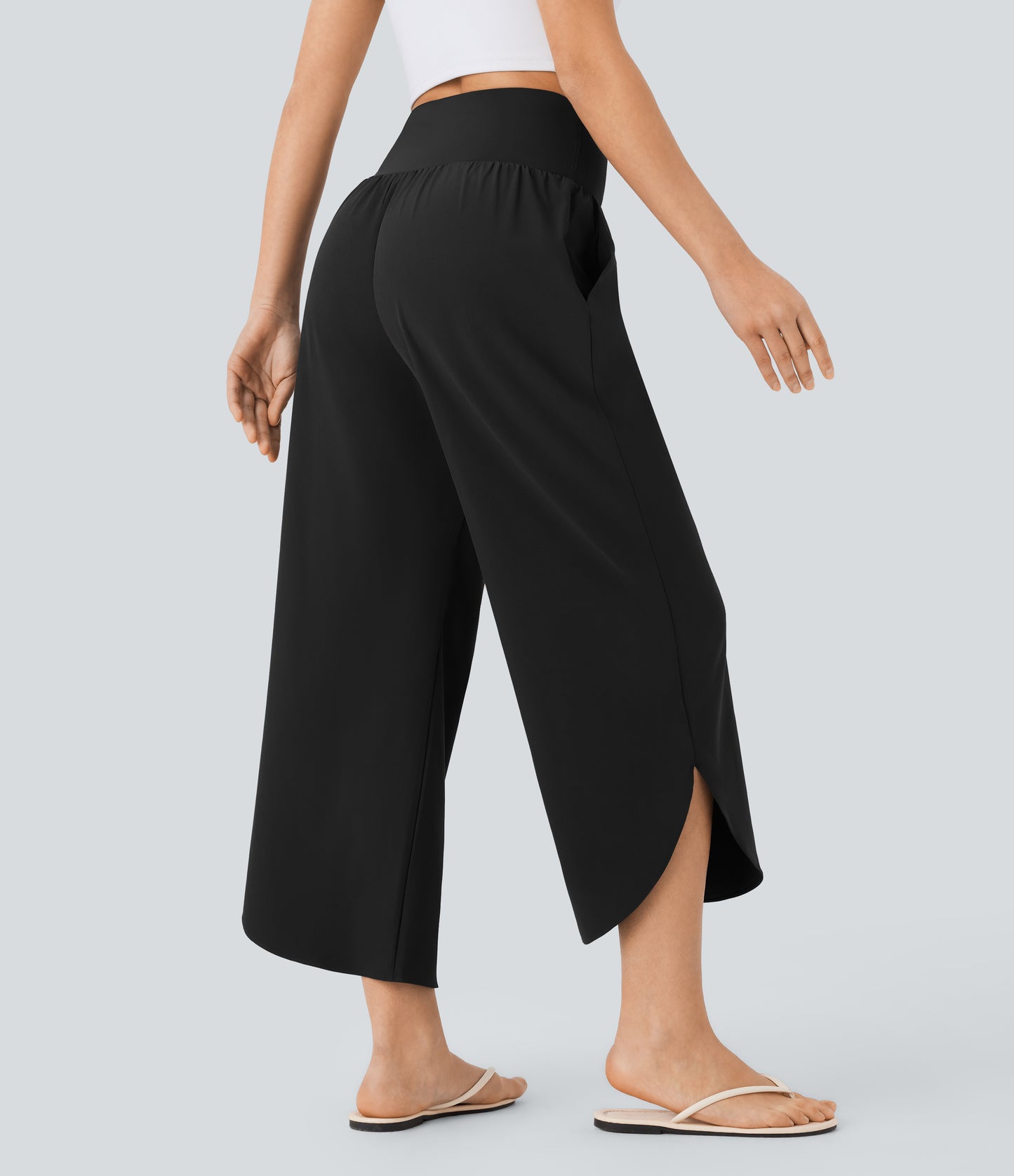 High Waisted Tummy Control Pocket Hem Quick Dry Pants