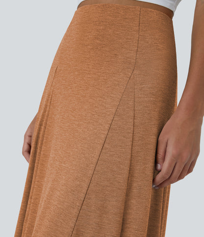 High Waisted Side Zipper Maxi Casual Flare Skirt