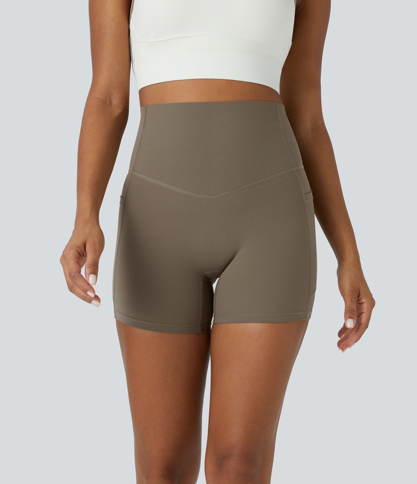 Høy midje magekontroll sidelommer formende treningsbiker shorts 12,5 cm