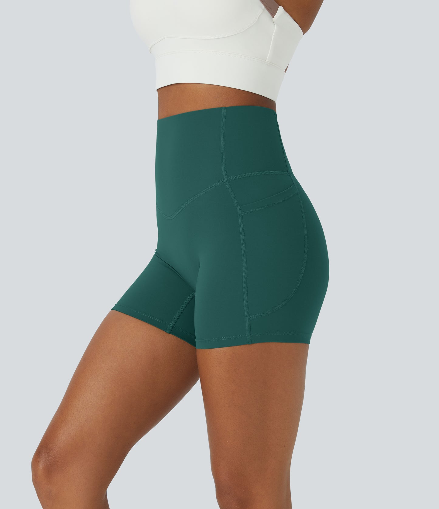 Høy midje magekontroll sidelommer formende treningsbiker shorts 12,5 cm