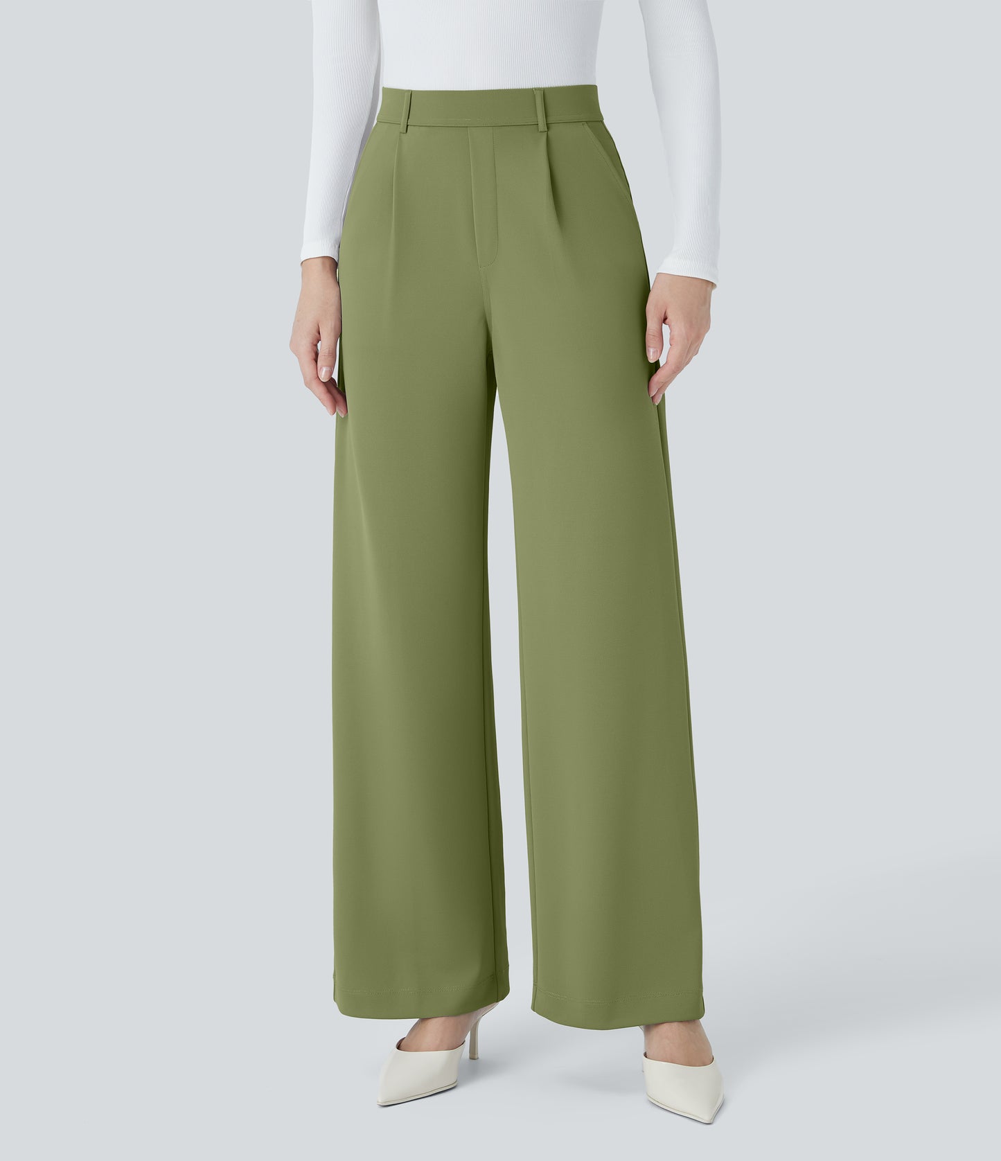 High Waisted Pocket Straight Leg Crepe Work Pants