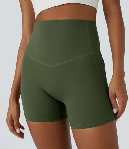 Høy midje magekontroll sidelommer formende treningsbiker shorts 12,5 cm