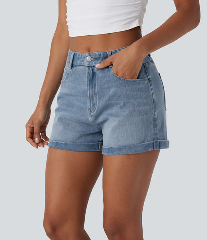 Mellomhøy midje med glidelåslommer og casual denimshorts 7,5 cm
