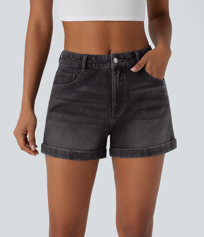 Mellomhøy midje med glidelåslommer og casual denimshorts 7,5 cm