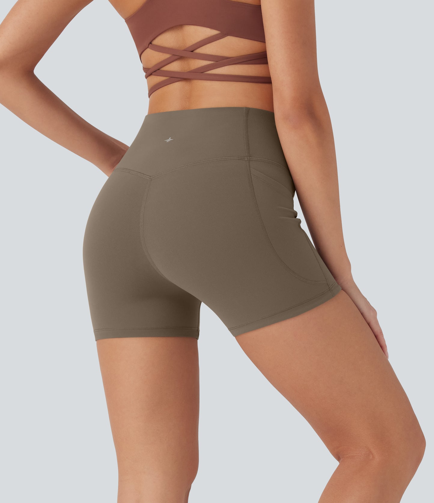 Hoch taillierte, bauchkontrollierende, formende Trainings-Bikershorts mit Tasche, 3 Zoll