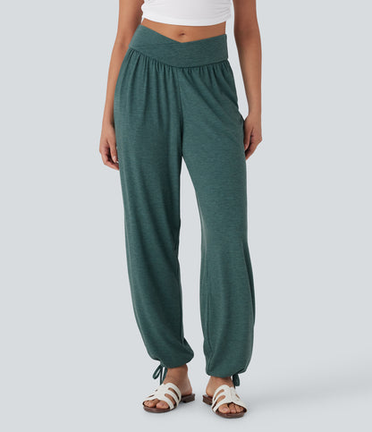 High Waisted Pocket Drawstring Casual Joggers