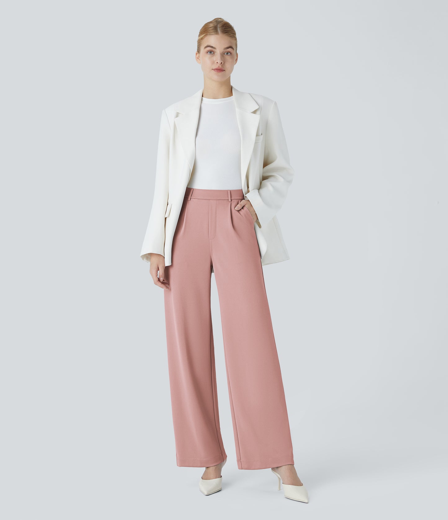High Waisted Pocket Straight Leg Crepe Work Pants