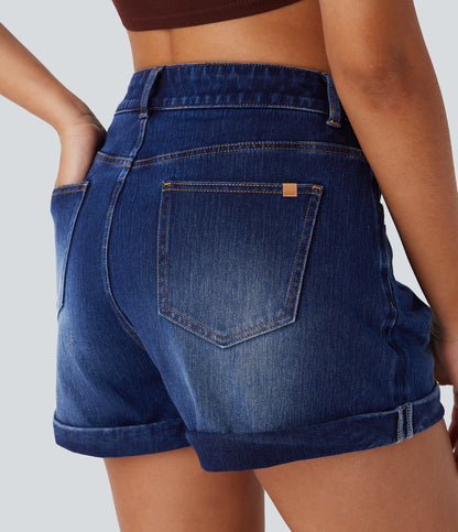 Mellomhøy midje med glidelåslommer og casual denimshorts 7,5 cm