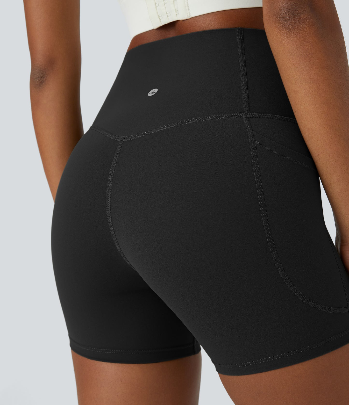 Høy midje magekontroll sidelommer formende treningsbiker shorts 12,5 cm