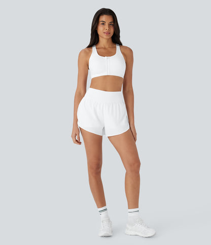 QuickDry Laufshorts mit hoher Taille, reflektierenden Punkten, überkreuztem Saum und 2-in-1-Taschen