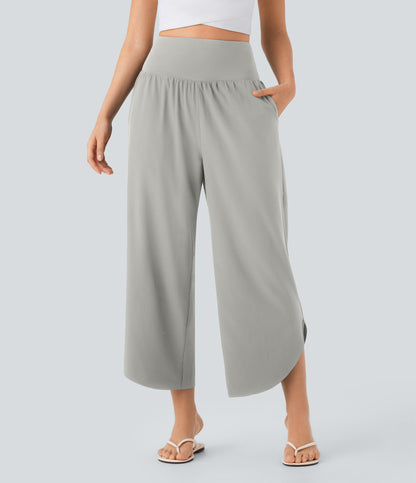 High Waisted Tummy Control Pocket Hem Quick Dry Pants