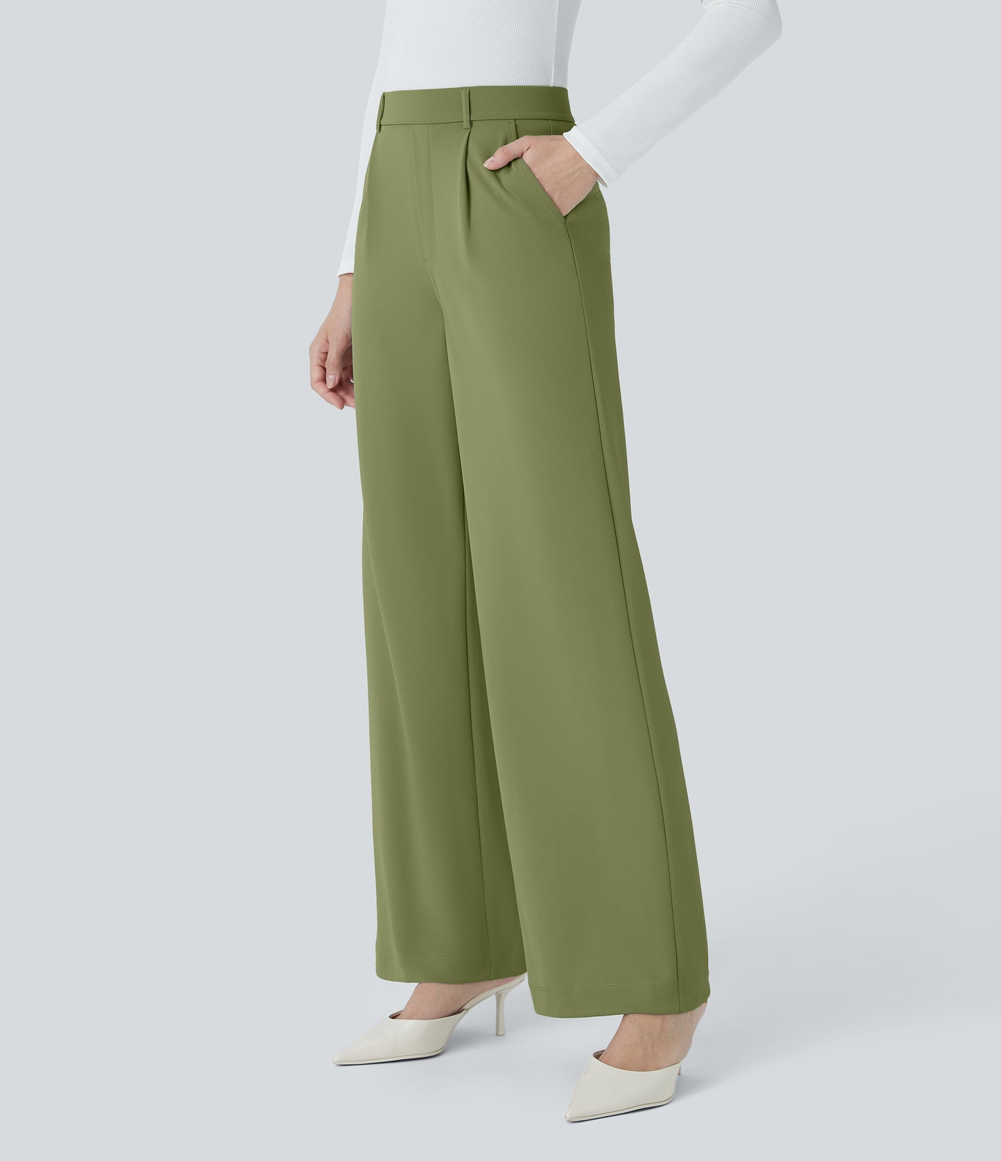 High Waisted Pocket Straight Leg Crepe Work Pants
