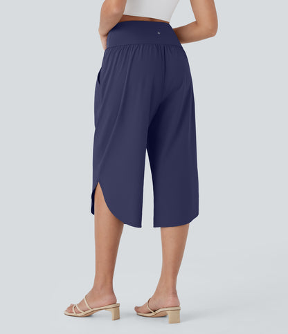 High Waisted Crossover Pocket Quick Dry Capri Pants