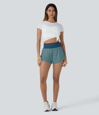 QuickDry Laufshorts mit hoher Taille, reflektierenden Punkten, überkreuztem Saum und 2-in-1-Taschen