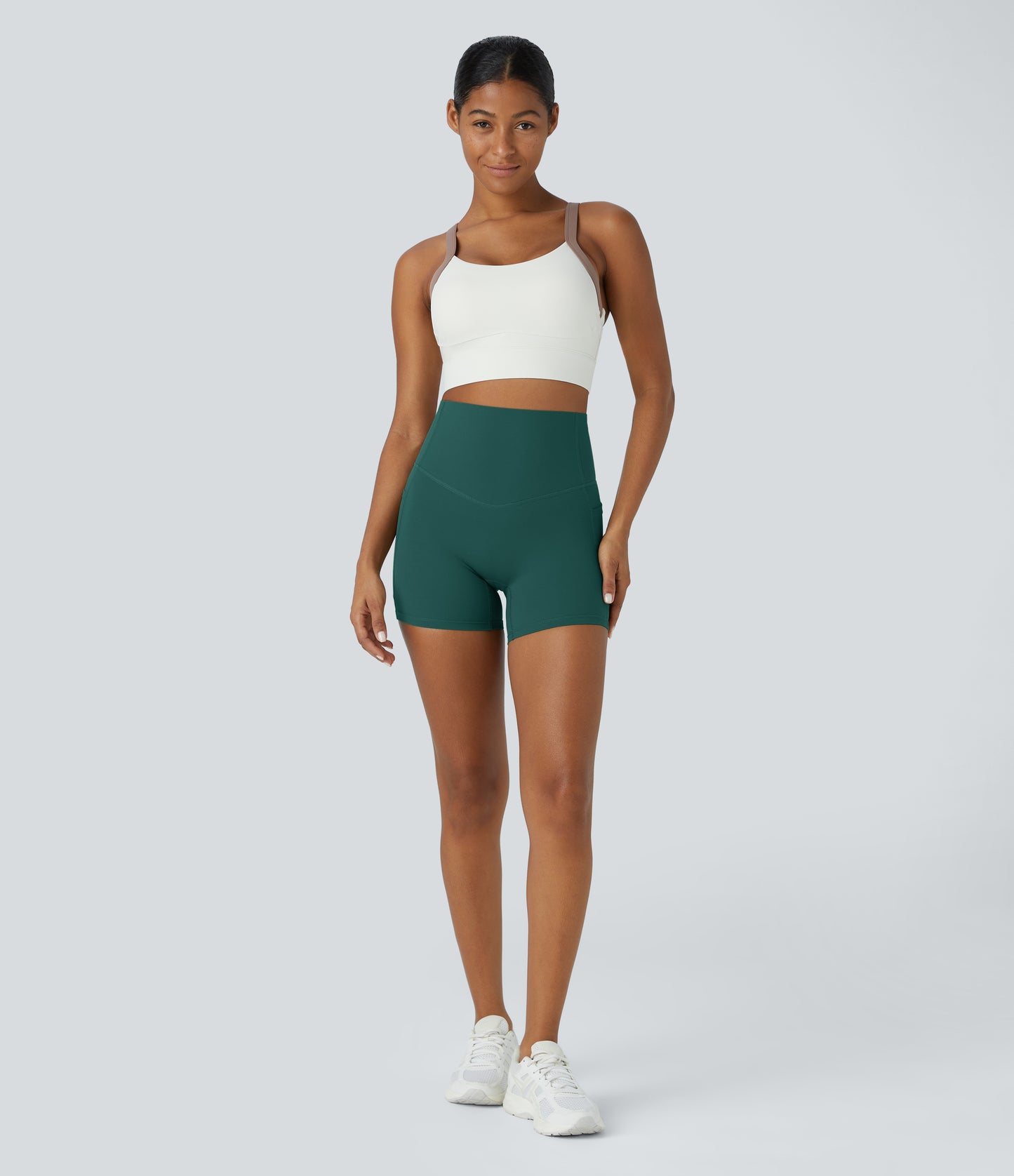 Høy midje magekontroll sidelommer formende treningsbiker shorts 12,5 cm