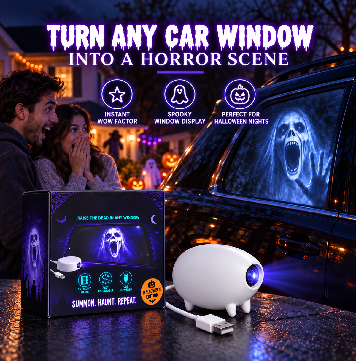 🏅2026 Best Seller🎃 Halloween Window Projector 👻 12 Spooky Films USB Powered Holiday Decor